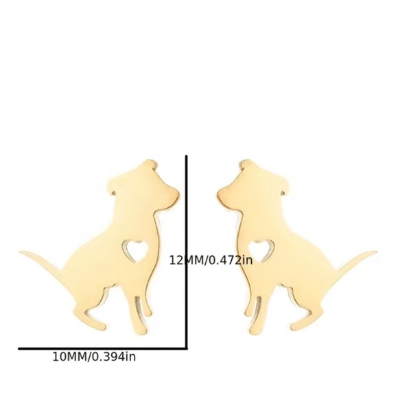 Cute Gold Dog Earrings with Hallow Heart - Picture 3 of 4